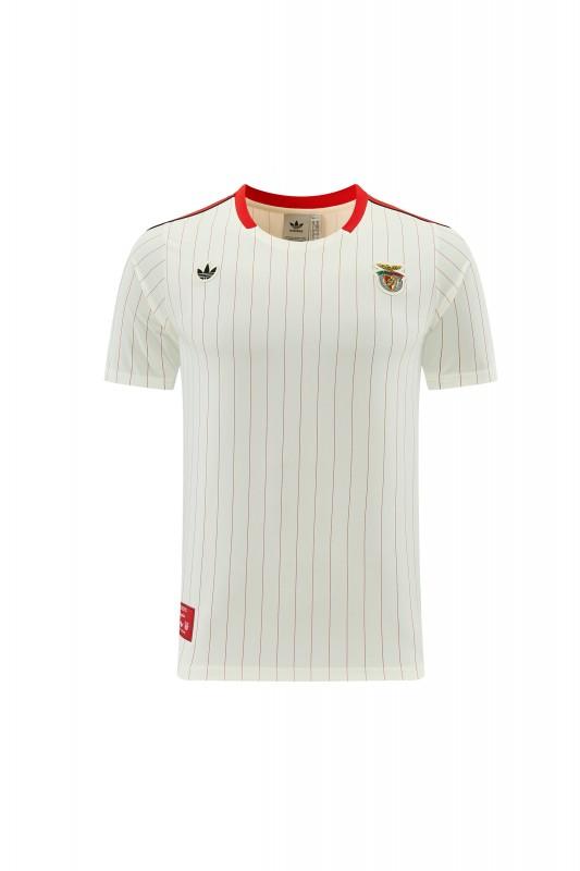 26/27 Benfica × Adidas Originals Off-White Pinstripe Short Sleeve+Soccer Shorts