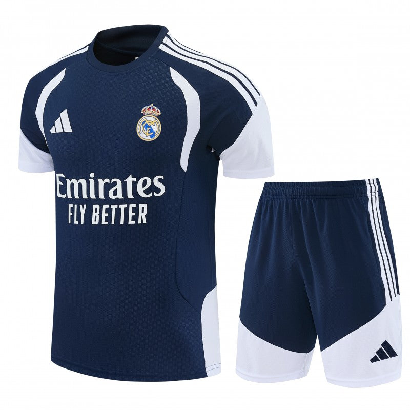 26/27 Real Madrid Navy Blue & White Short Sleeve+Soccer Shorts