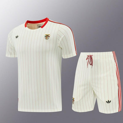 26/27 Benfica × Adidas Originals Off-White Pinstripe Short Sleeve+Soccer Shorts