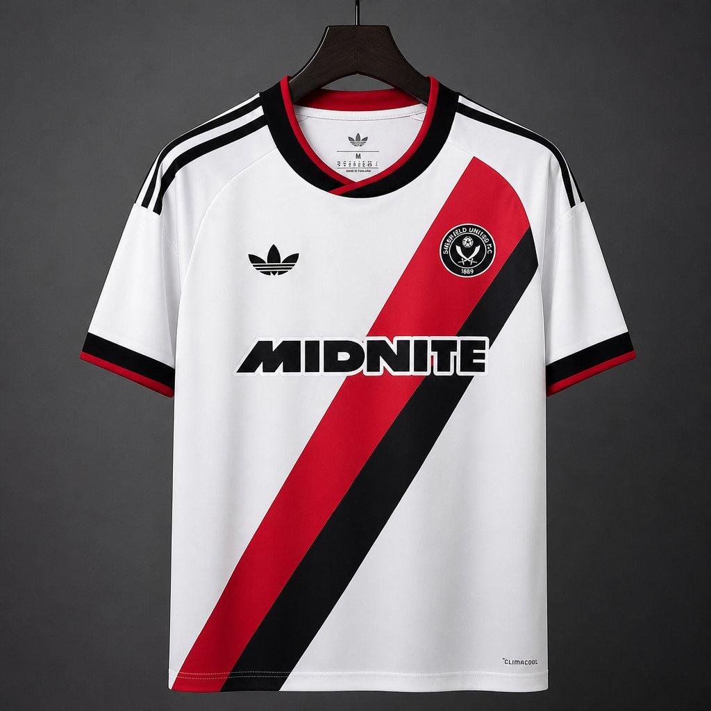 26/27 Sheffield United White with Red & Black Diagonal Stripe Away Shirt