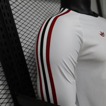 Player Version 2026 Manchester United Away White with  Red Shoulder Stripe Long Sleeve Shirt