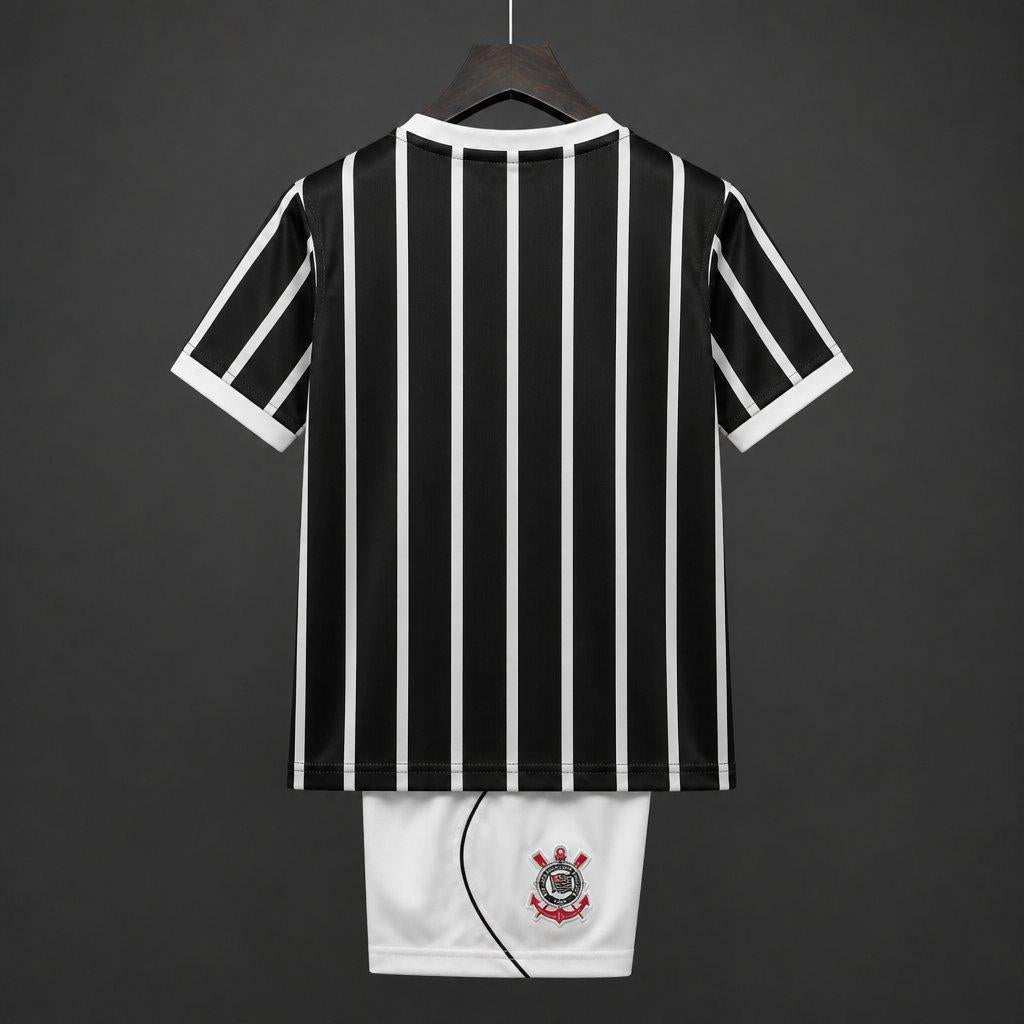 26/27 Kids Corinthians Black & White Stripes Away Shirt Kit