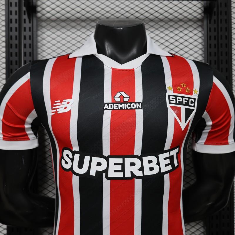Player Version 26/27 São Paulo FC Away Red & Black Stripe  With White Collar Shirt
