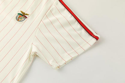 26/27 Benfica × Adidas Originals Off-White Pinstripe Short Sleeve+Soccer Shorts