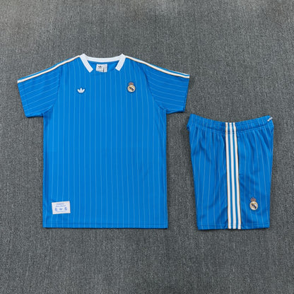 26/27 Real Madrid  Blue Pinstripe  Short Sleeve+Soccer Shorts