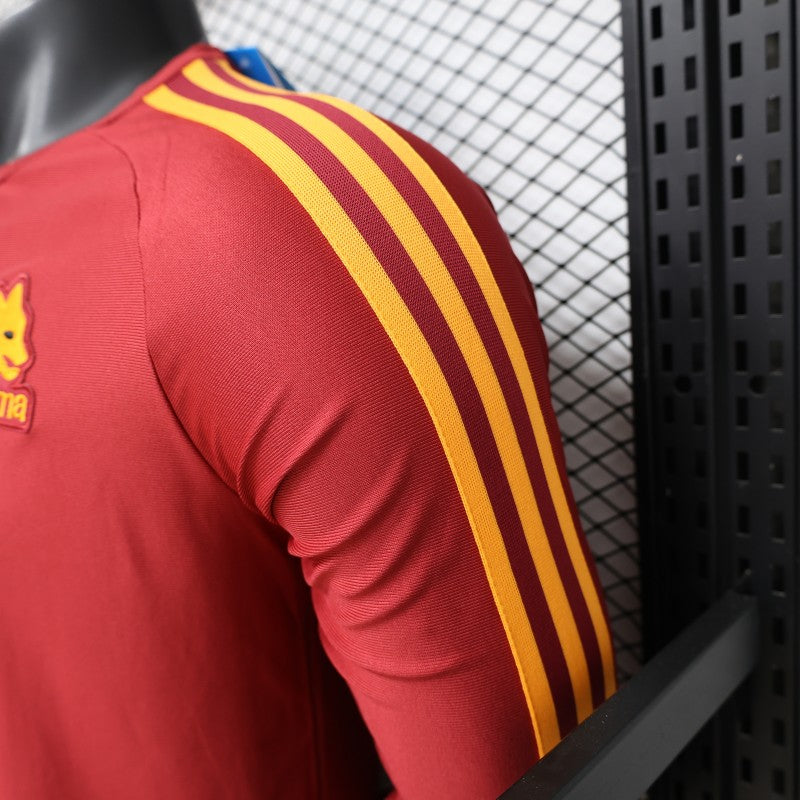 Player Version 2026 AS Roma Deep Red  84/85 Vintage Remake  Long Sleeve Home Shirt