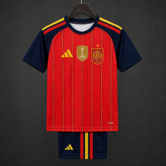 2 Star 2026 Kids Spain Home Shirt With Champion Patch