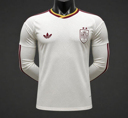 Player Version 2 Star 2026 Spain Away White Long Sleeve Shirt With Champion Patch