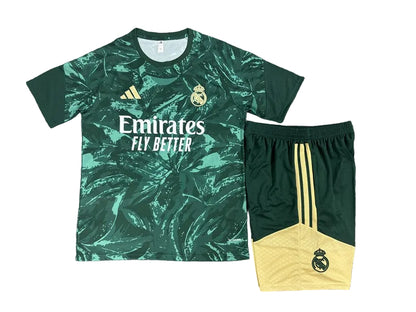 2026 Kids Real Madrid Green Camouflage  Short Sleeve+Soccer Shorts
