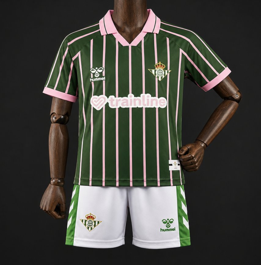 26/27 Kids Real Betis Balompié Dark Forest Green with Pink Pinstripe  Polo Collar Special Edition Shirt