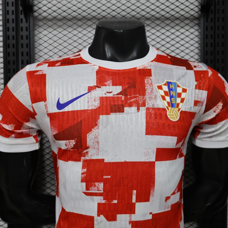 Player Version 2026 Croatia Home Red White with Checkerboard Pattern Shirt