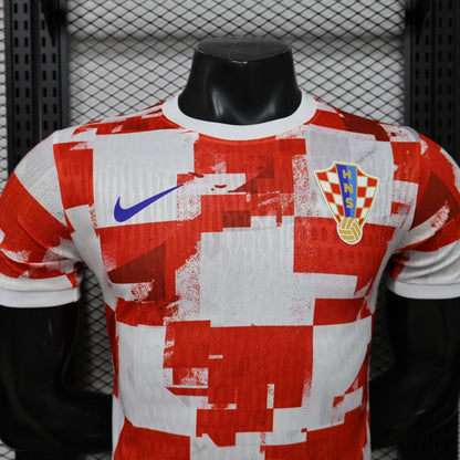 Player Version 2026 Croatia Home Red White with Checkerboard Pattern Shirt