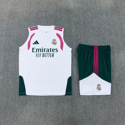 26/27 Real Madrid White & Dark Green Sleeveless Training Vest +Shorts Set