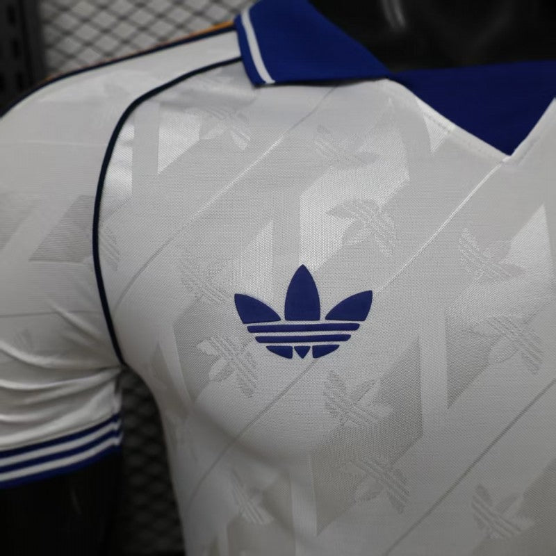Player Version 26/27 Real Madrid Home White with Blue Collar & Jacquard Pattern Shirt