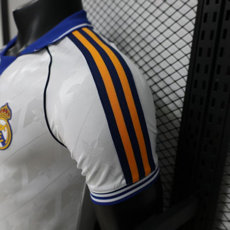 Player Version 26/27 Real Madrid Home White with Blue Collar & Jacquard Pattern Shirt