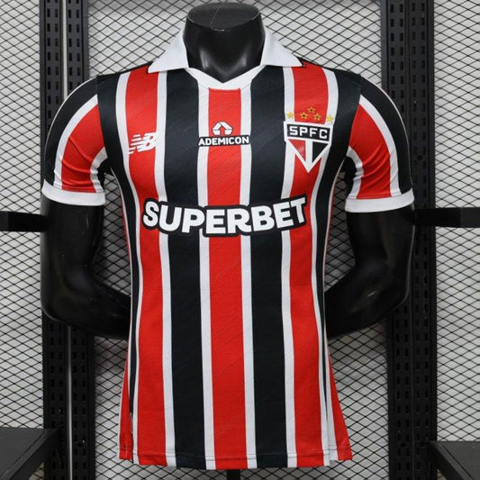 Player Version 26/27 São Paulo FC Away Red & Black Stripe  With White Collar Shirt