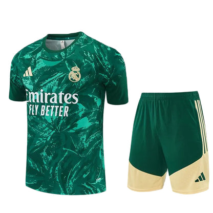 2026 Kids Real Madrid Green Camouflage  Short Sleeve+Soccer Shorts
