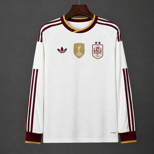 2 Star 2026 Spain Away White Long Sleeve Shirt With Champion Patch