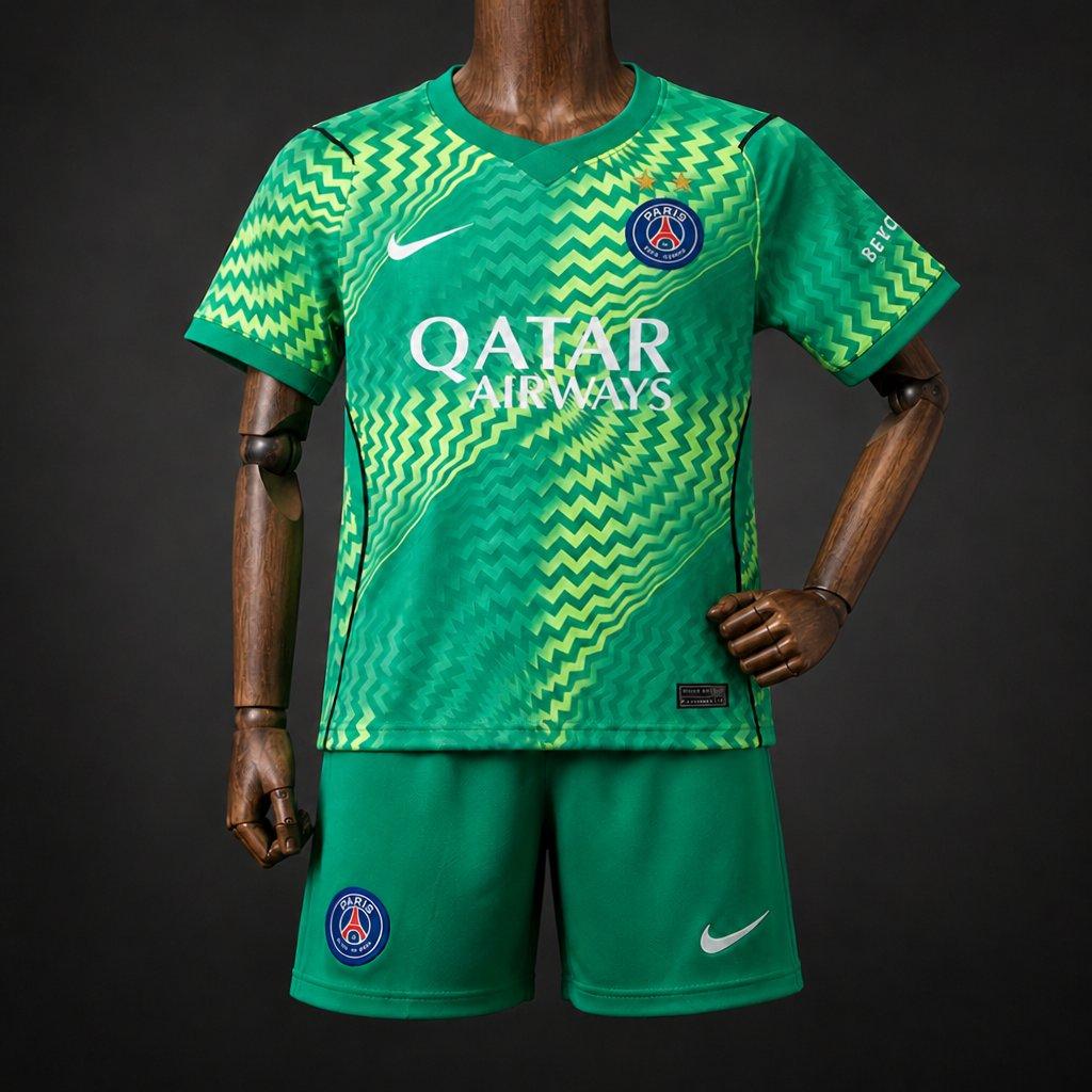 2 Stars 26/27 Kids PSG/Paris Saint Germain Green Goalkeeper Shirt