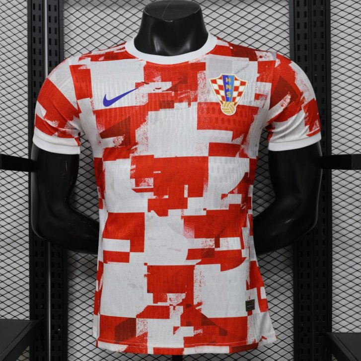 Player Version 2026 Croatia Home Red White with Checkerboard Pattern Shirt