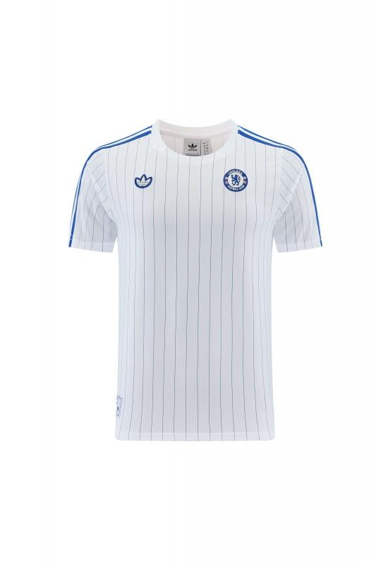 26/27 Chelsea FC White Stripes Short Sleeve+Blue Soccer Shorts