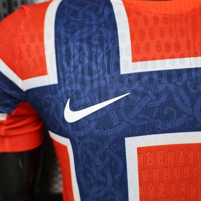 Player Version 2026 Norway Red & Blue with Flag Cross Pattern Home Shirt