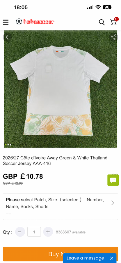 IVORY COAST AWAY SHIRT 2026
