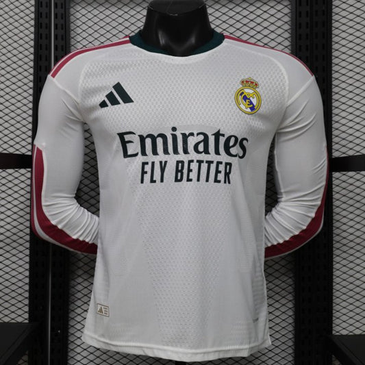 Player Version 26/27 Real Madrid White with Burgundy Stripe Long Sleeve Home Shirt