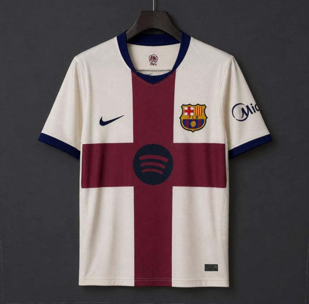 26/27 Barcelona White with Burgundy Cross Away Shirt