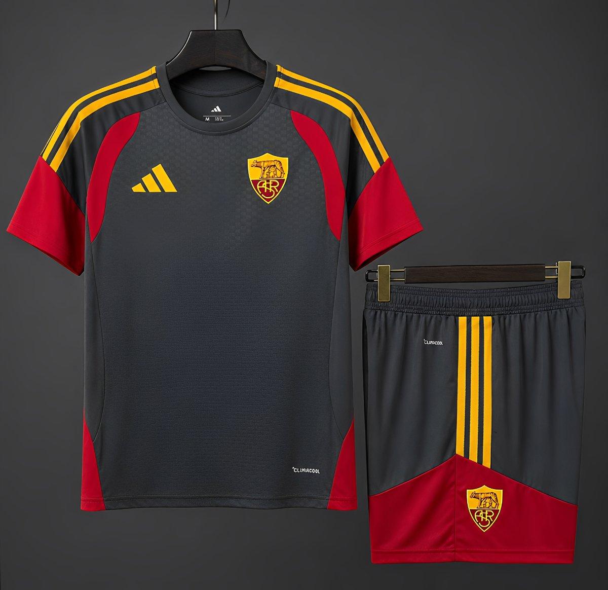26/27 AS Roma Dark Grey/Red/Yellow Training Shirt+Shorts