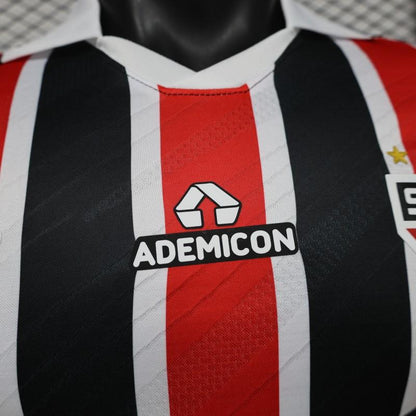 Player Version 26/27 São Paulo FC Away Red & Black Stripe  With White Collar Shirt