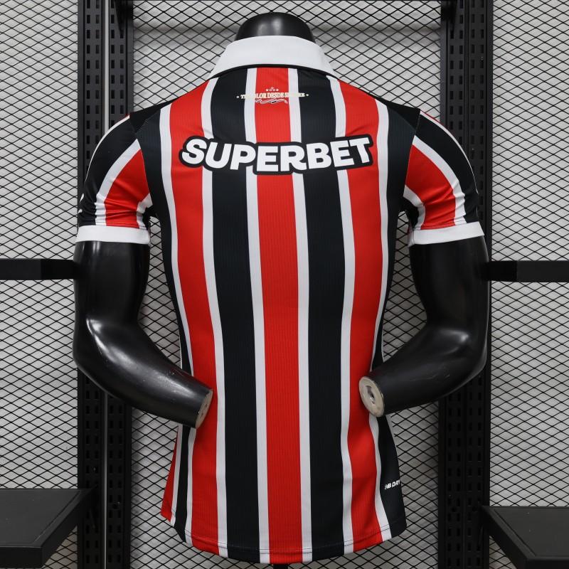 Player Version 26/27 São Paulo FC Away Red & Black Stripe  With White Collar Shirt