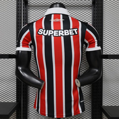 Player Version 26/27 São Paulo FC Away Red & Black Stripe  With White Collar Shirt