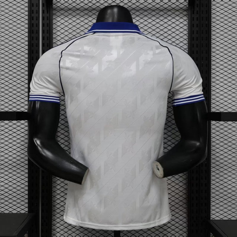 Player Version 26/27 Real Madrid Home White with Blue Collar & Jacquard Pattern Shirt