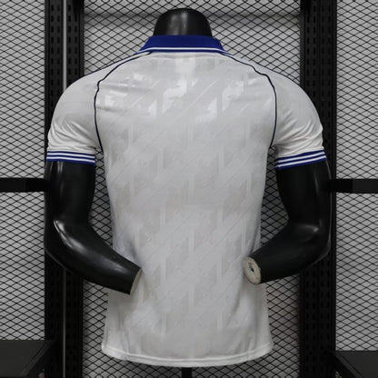 Player Version 26/27 Real Madrid Home White with Blue Collar & Jacquard Pattern Shirt
