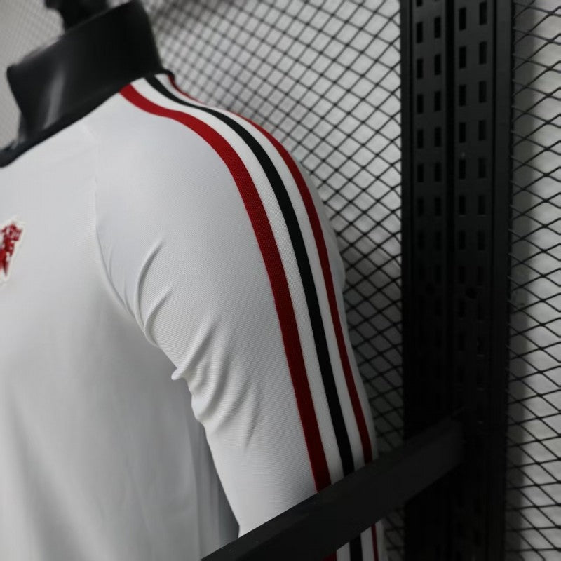 Player Version 2026 Manchester United Away White with  Red Shoulder Stripe Long Sleeve Shirt