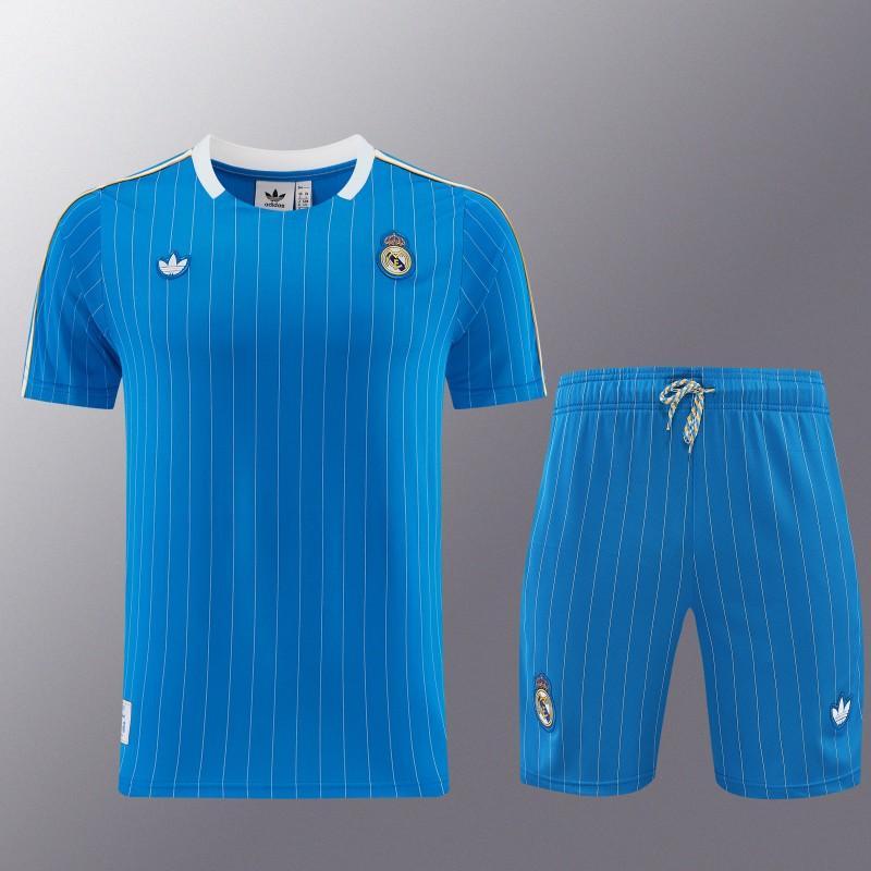 26/27 Real Madrid  Blue Pinstripe  Short Sleeve+Soccer Shorts