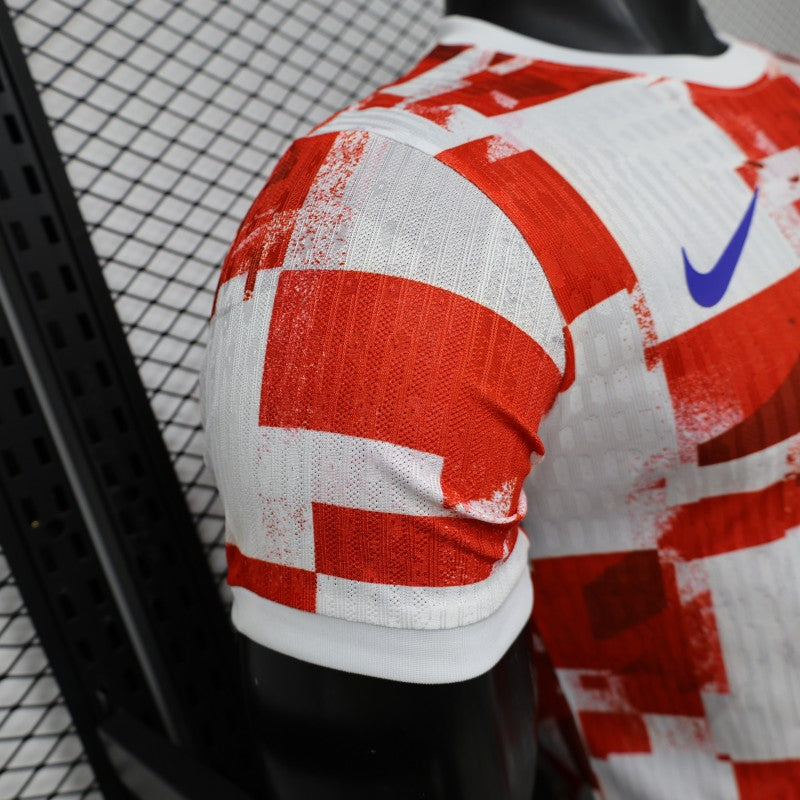 Player Version 2026 Croatia Home Red White with Checkerboard Pattern Shirt