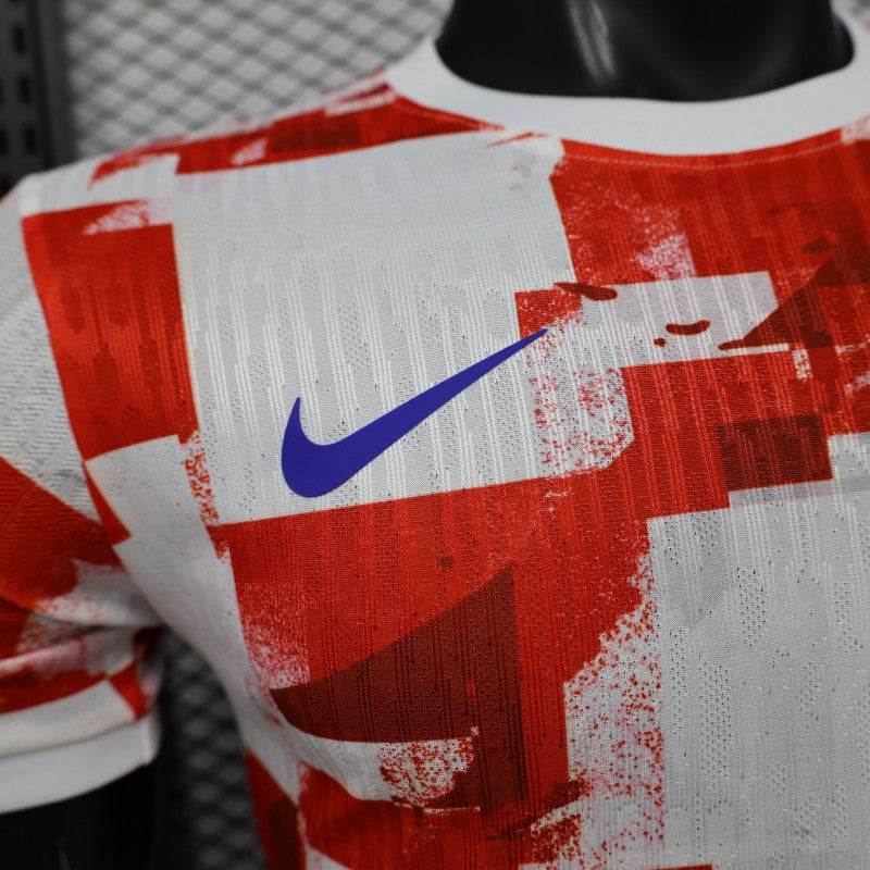 Player Version 2026 Croatia Home Red White with Checkerboard Pattern Shirt