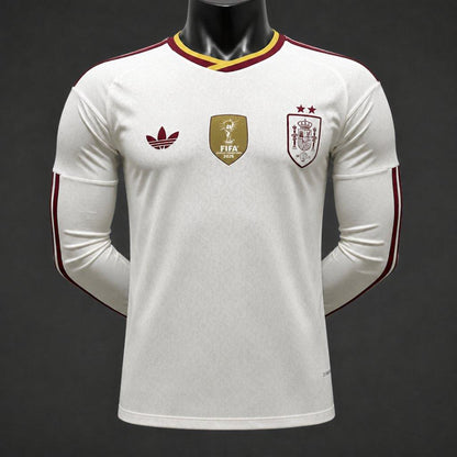 Player Version 2 Star 2026 Spain Away White Long Sleeve Shirt With Champion Patch