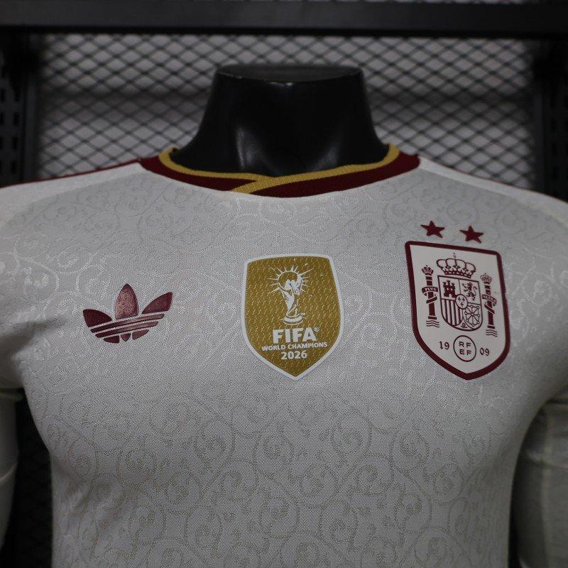 Player Version 2 Star 2026 Spain Away White Long Sleeve Shirt With Champion Patch