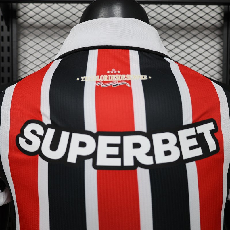 Player Version 26/27 São Paulo FC Away Red & Black Stripe  With White Collar Shirt