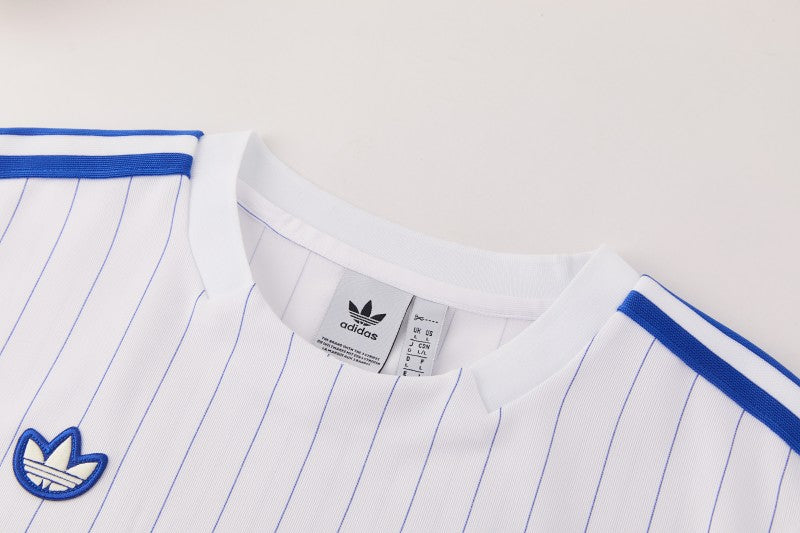 26/27 Chelsea FC White Stripes Short Sleeve+Blue Soccer Shorts