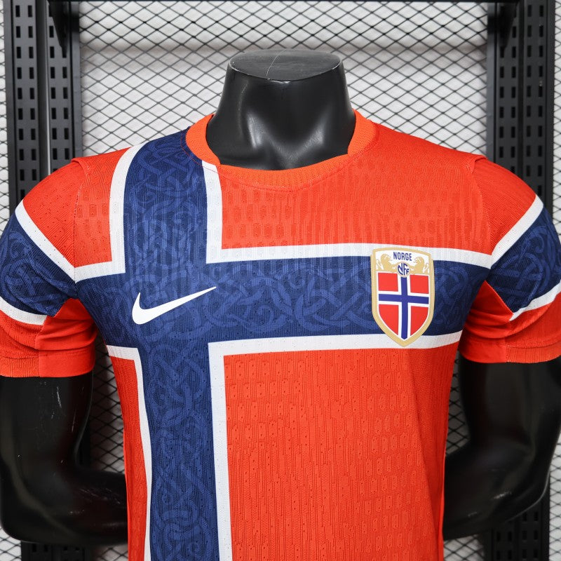 Player Version 2026 Norway Red & Blue with Flag Cross Pattern Home Shirt