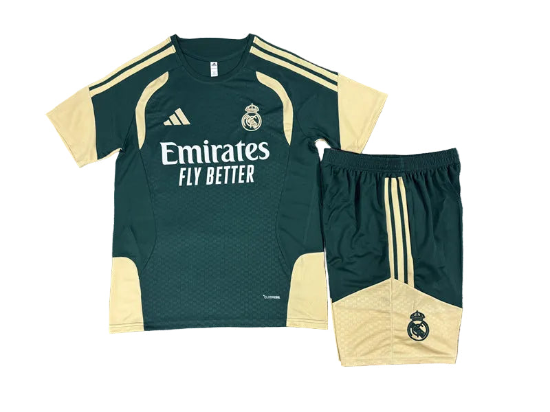 2026 Kids Real Madrid Green & Cream  Short Sleeve+Soccer Shorts