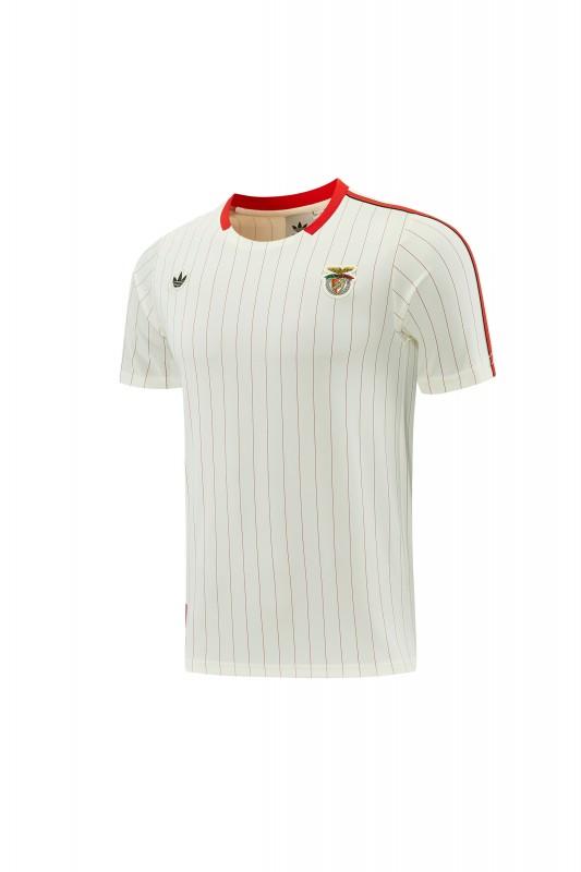 26/27 Benfica × Adidas Originals Off-White Pinstripe Short Sleeve+Soccer Shorts