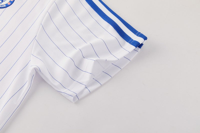 26/27 Chelsea FC White Stripes Short Sleeve+Blue Soccer Shorts