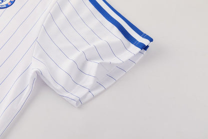 26/27 Chelsea FC White Stripes Short Sleeve+Blue Soccer Shorts
