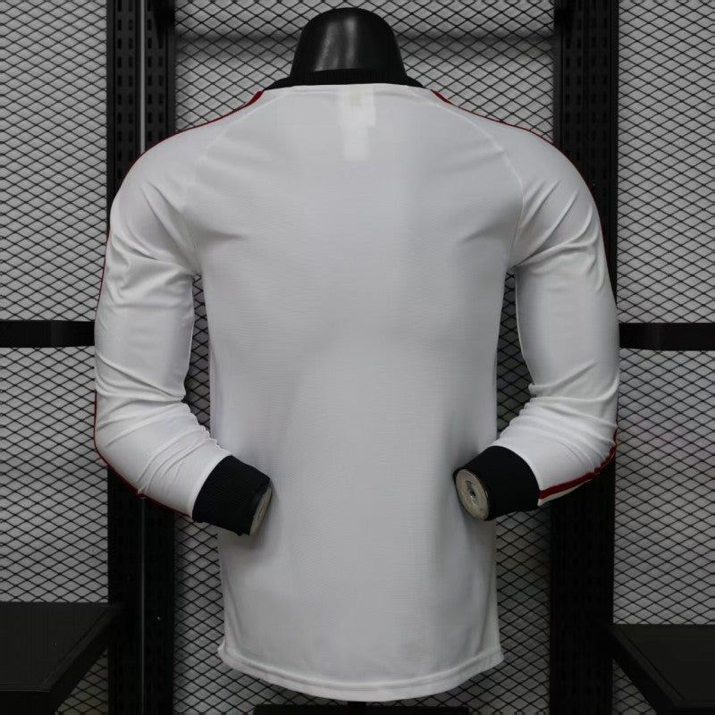 Player Version 2026 Manchester United Away White with  Red Shoulder Stripe Long Sleeve Shirt