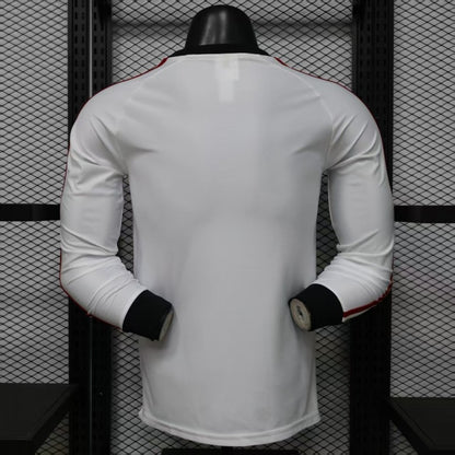 Player Version 2026 Manchester United Away White with  Red Shoulder Stripe Long Sleeve Shirt